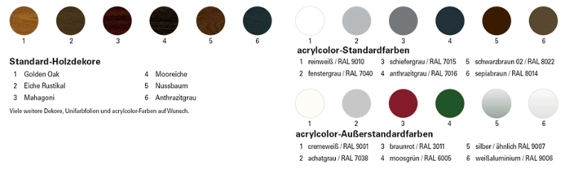 Acrylcolor und Standarddekore für Kunststoff-Fenster und Produkte